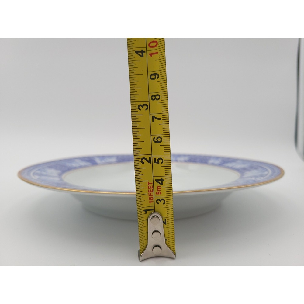 Set Of 4 Block China Spal Obidos Blue Floral Gold Trim Shallow Soup Bowls - Picture 9 of 9